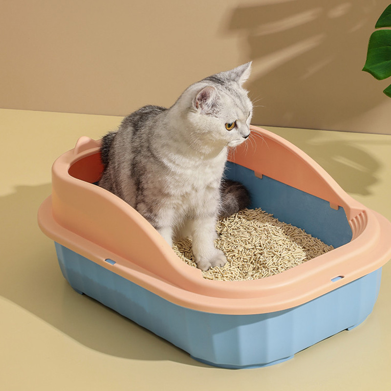 Bacia de areia para gatos PP aberta, de alta espessura e espessamento, estilo Little Panda