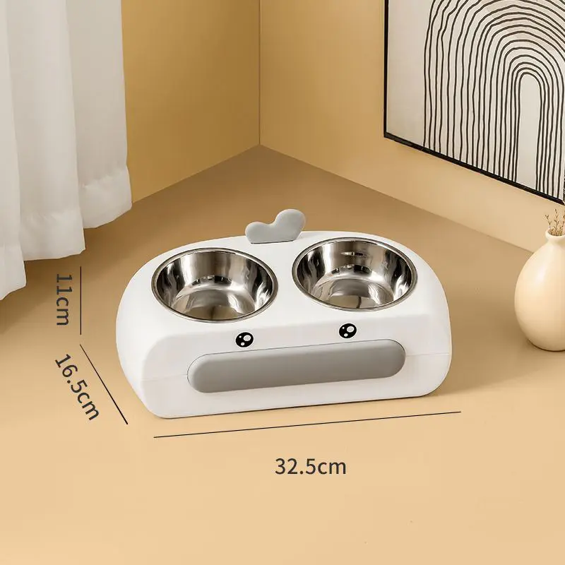 O design da tigela para animais de estimação com alimentadores duplos equilibra a inclinação contra o risco de tombamento